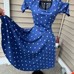 Small blue with white polka dot dress Nicole LuLaRoe stretch Fit and Flare